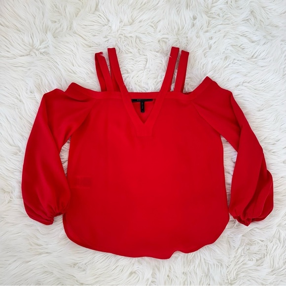 BCBGMaxazria Weiss Cold Shoulder Peasant Blouse Top in Red Berry Size XS - Picture 13 of 13